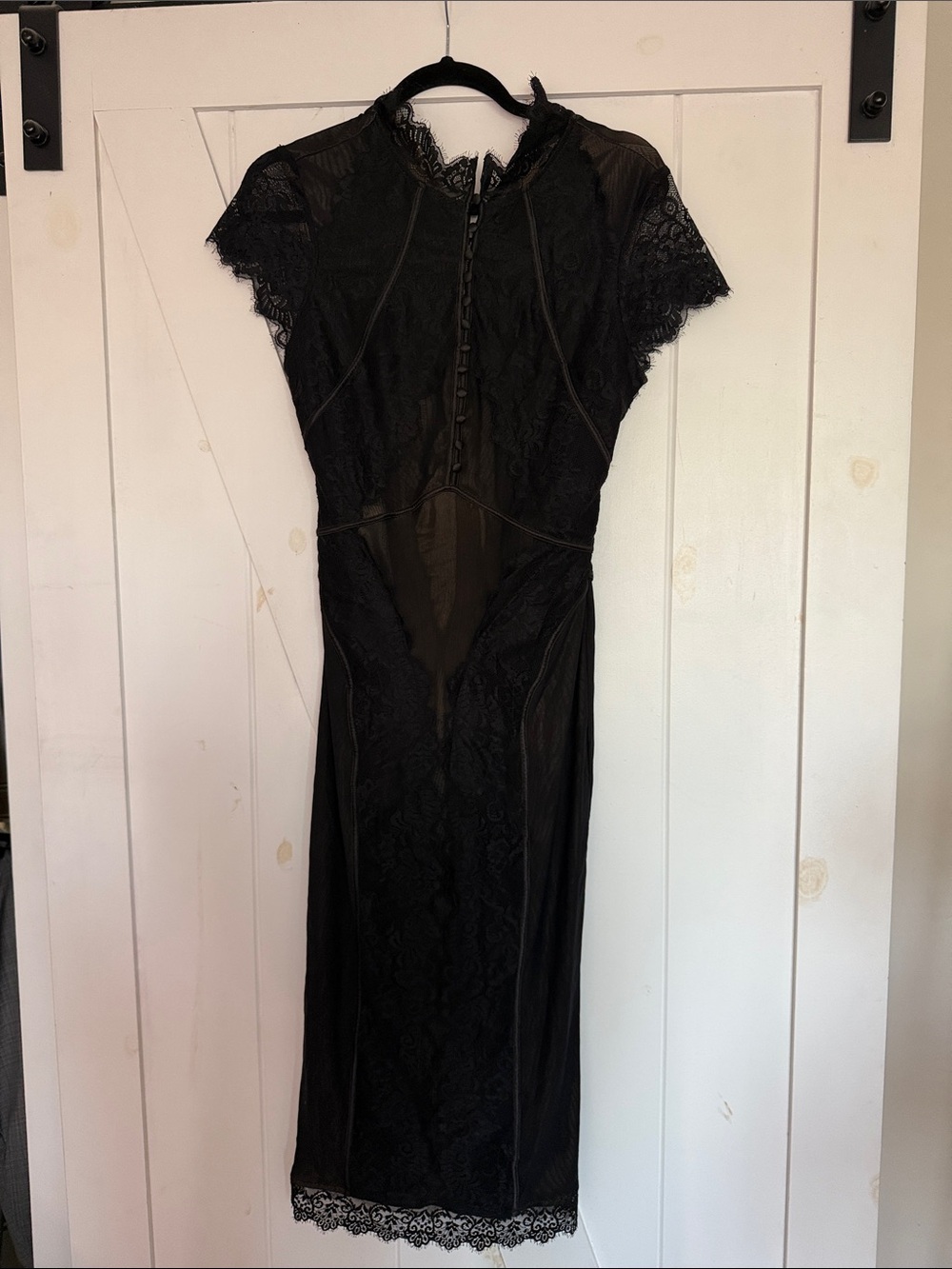 Fashion Nova Black Lace Midi Dress with Cap Sleeves